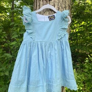 NWOT Girls Light Blue Eyelet Ruffle Cotton Dress